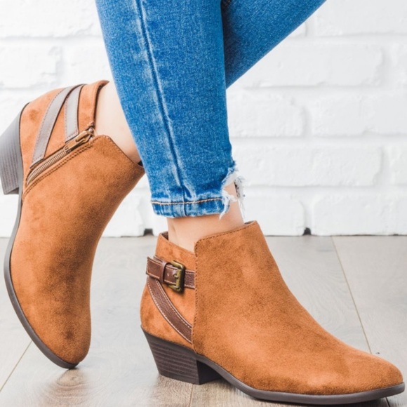 Soda Shoes - 1 left! Soda Choya Cognac Buckle ankle booties